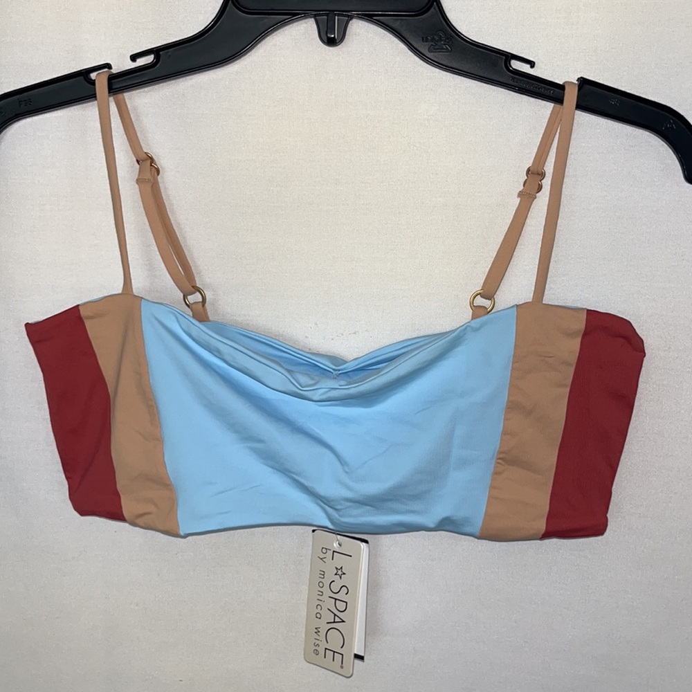 L*SPACE Rebel Heart Bikini Top in Brick, Champagne & Sky Blue Sz XL - Picture 4 of 9
